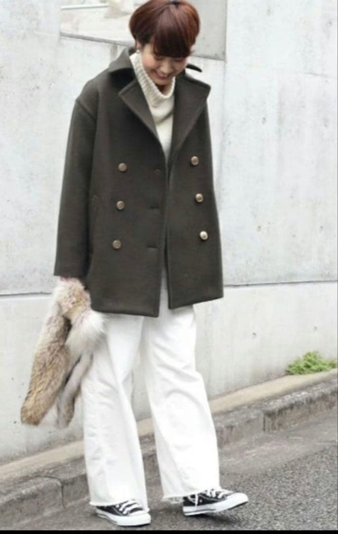 FRAMeWORK ラムリバーメルトンPコート　オリーブカーキ