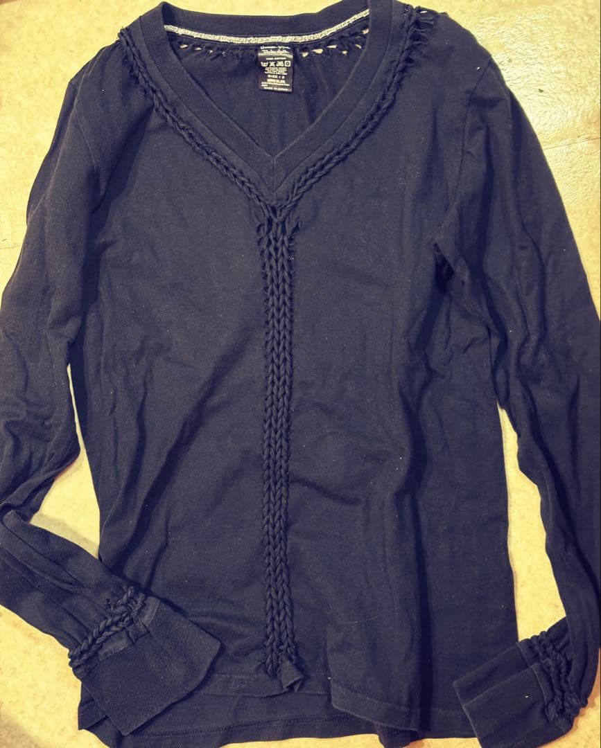 NUMBER (N)INE 編み込みVネック長袖Tシャツ トップス黒size2