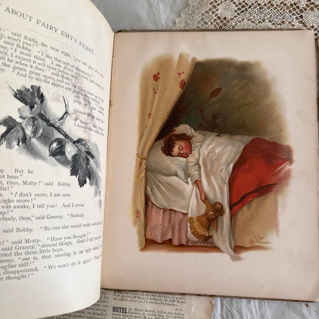 稀少1882年アンティーク美しい絵本クロモリトグラフ洋書ジャンクジャーナル古書