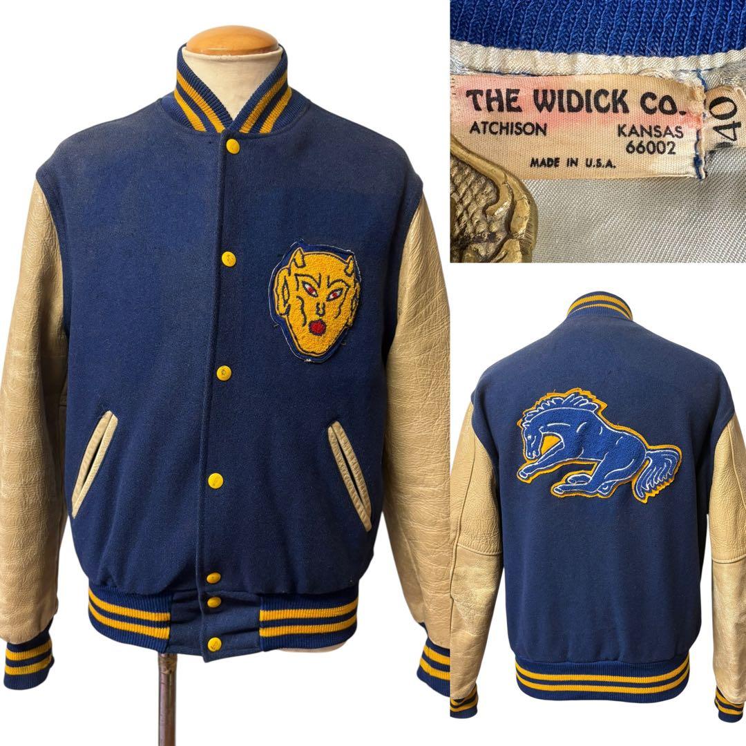 超希少 50s ビンテージ デビル 袖革 スタジャン 40 青 xpv