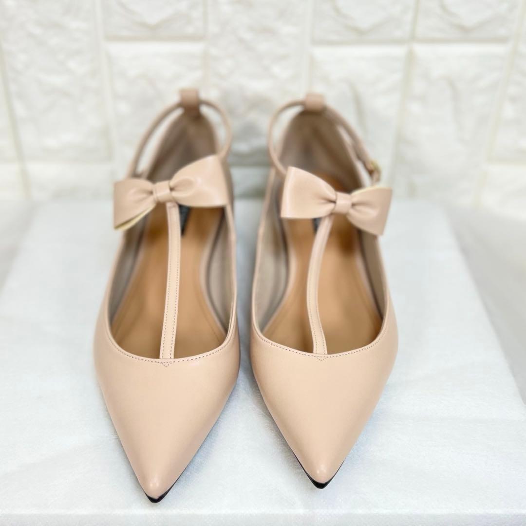 美品♡OHGA オーガ　Tアンクル　リボンパンプス　レザー　フラットパンプス