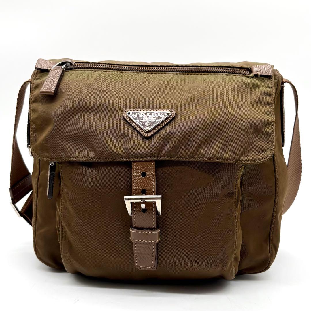 【極美品】プラダ ショルダーバッグ 近年モデル ナイロン サフィアーノ カーキ