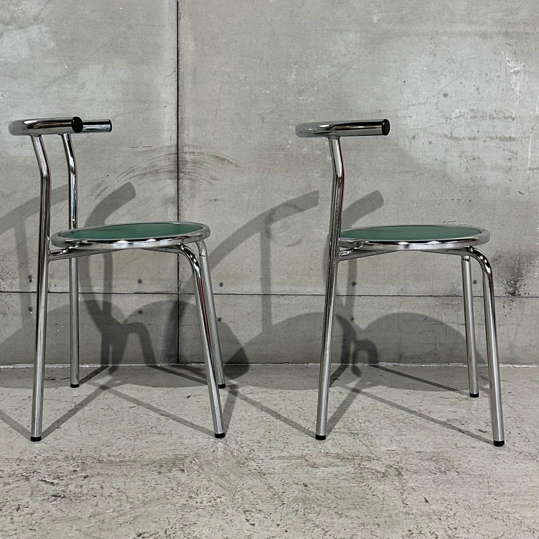 ★Chitose★ スチールラウンドチェア カフェチェア 昭和レトロ 2脚セット