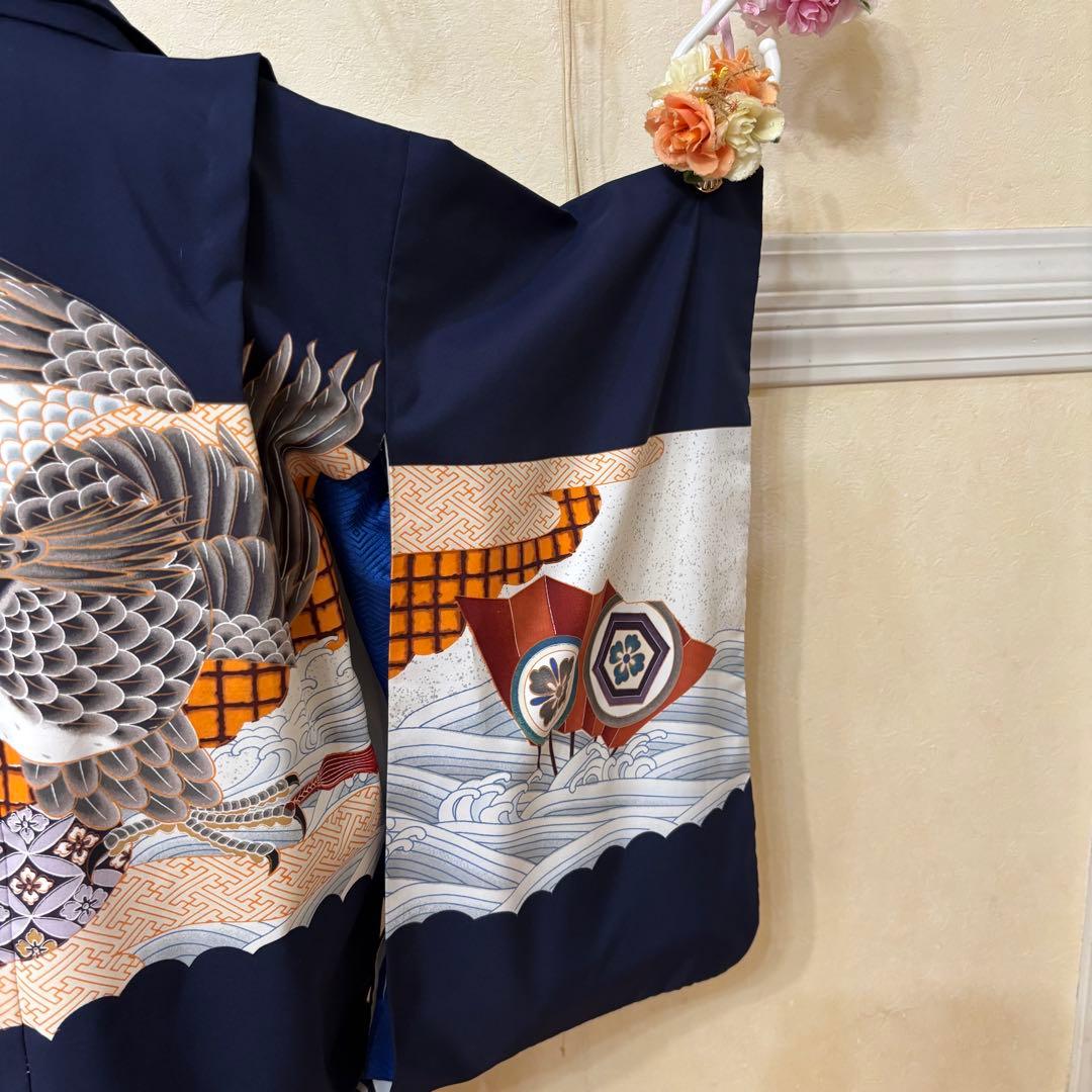 七五三 五歳‼️紺地鷹凛々しい金彩煌びやか❤️完全フルセット