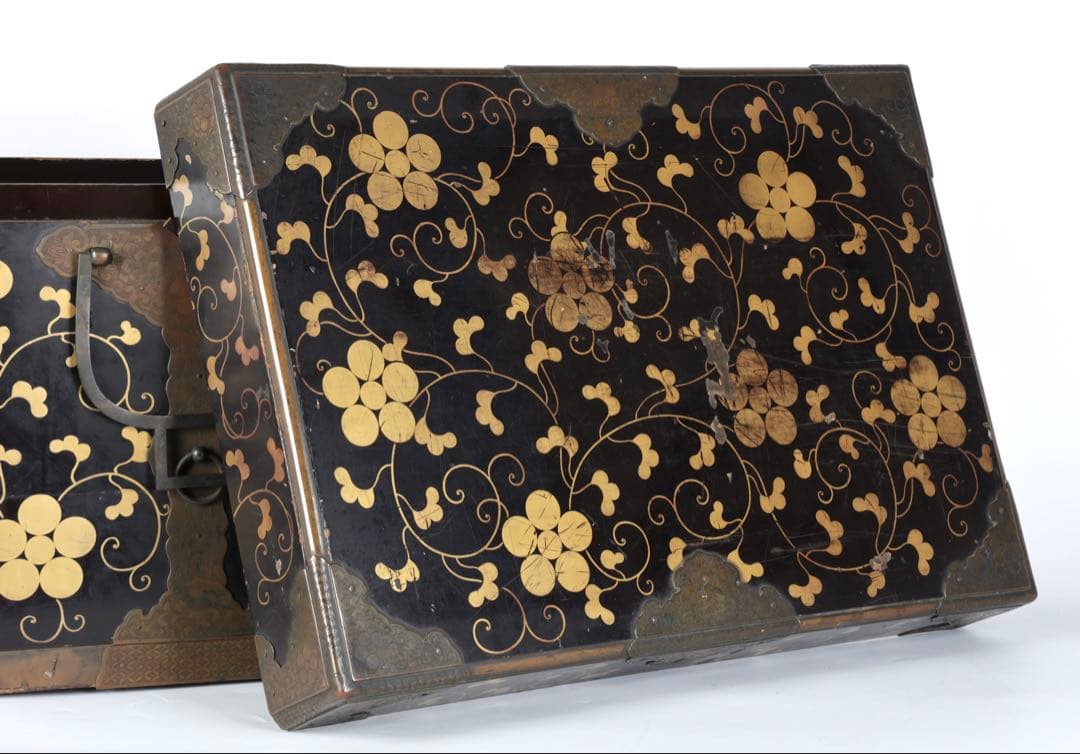 【江戸期】星梅鉢家紋 総面蒔絵 大名挟箱 金具付 時代箪笥 雛道具 古美術 骨董