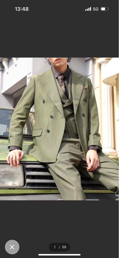 き*ち様 オリーブグリーン ダブルブレストスーツ セット