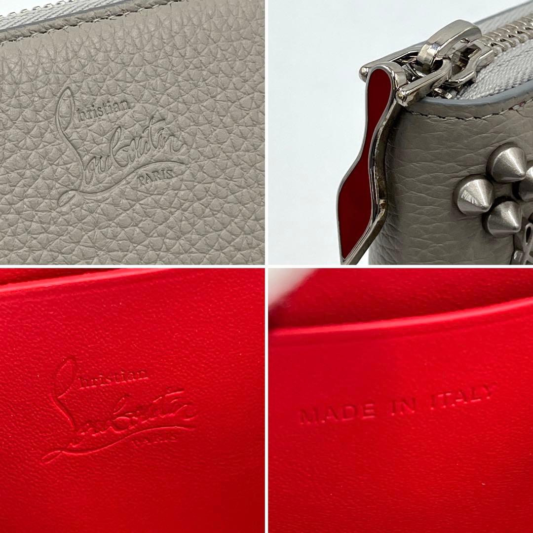 未使用保管品 クリスチャンルブタン ケース スタッズ レザー ロゴ グレー