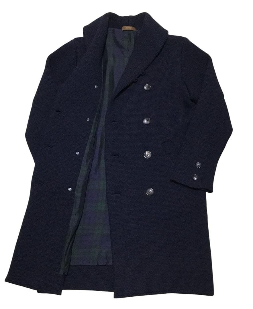 極暖 Vandori ヴァンドリ 肉厚ウール ショールカラー ダブルコート 紺