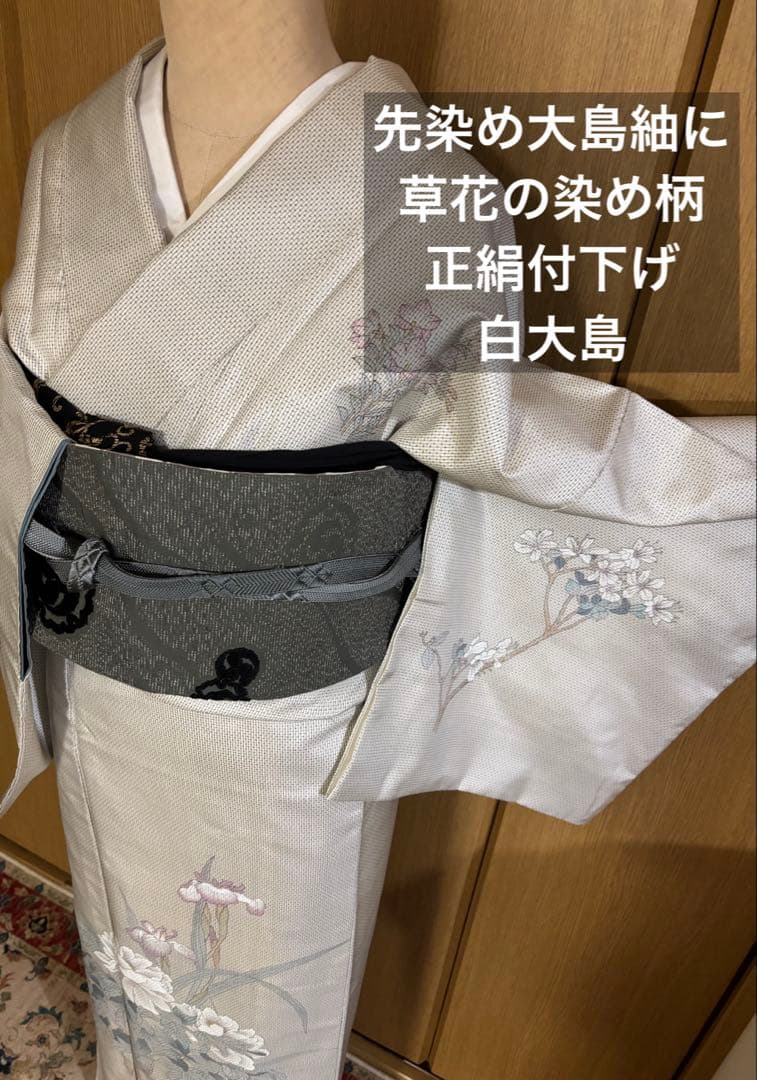 先染め　白大島　カタス式 染め柄付下げ　フェミニン♪ きもののやまと謹製