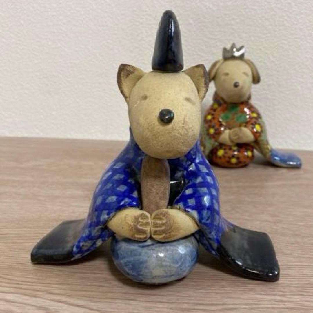 一点物　希少　益子焼　陶器雛人形 犬の嫁入り　陶器製 雛道具付