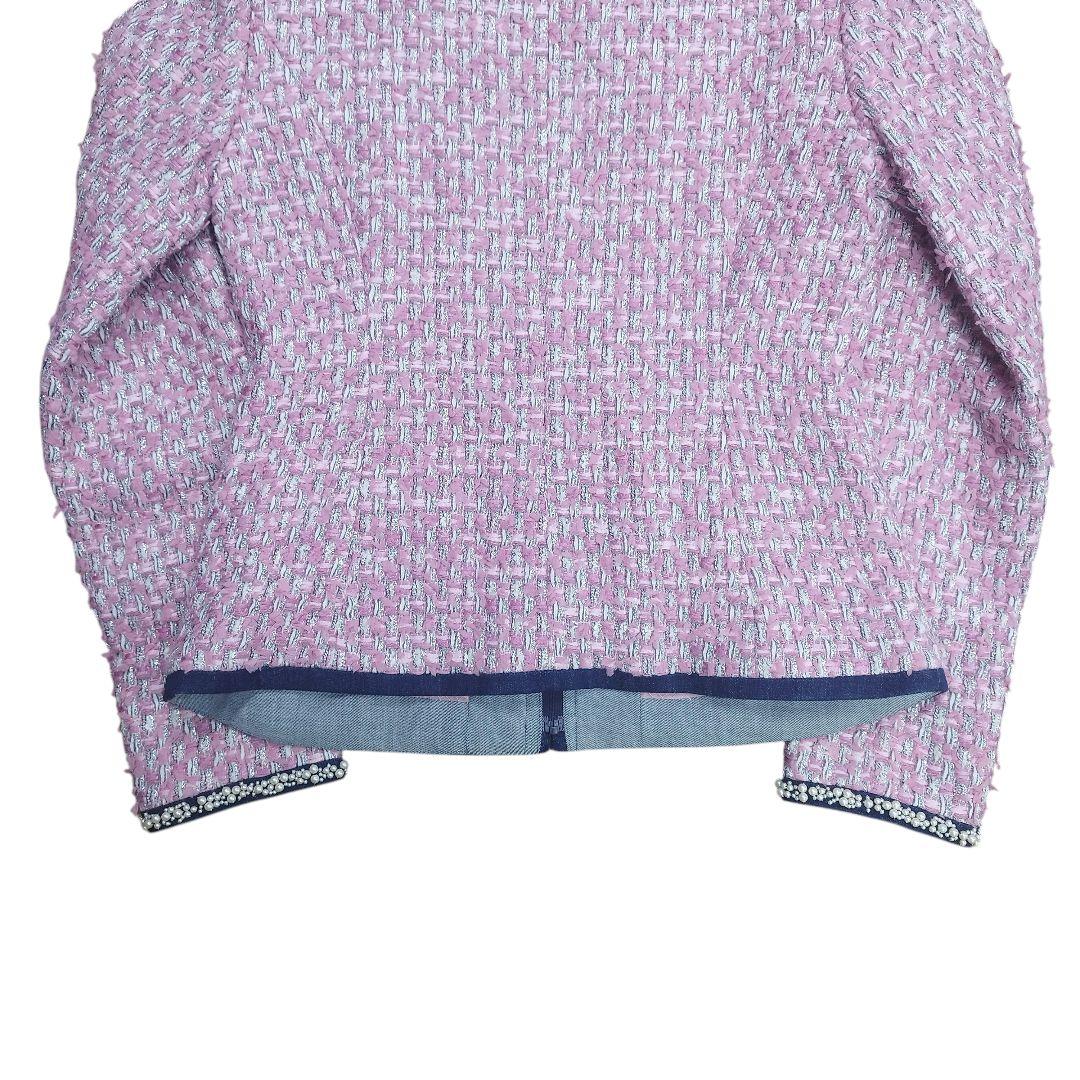 オースチンリード ピンク ツイード パール ビジュー ノーカラー ジャケット