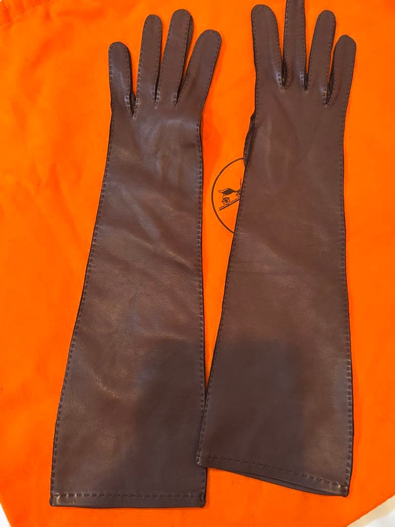 未使用美品エルメス　61/2ブラウン　ラムスキンロング手袋
