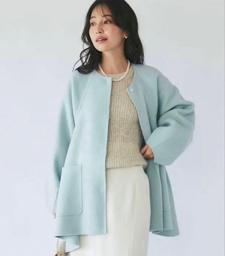 ライトラグランフレアコート　La boutique BonBon サックスブルー