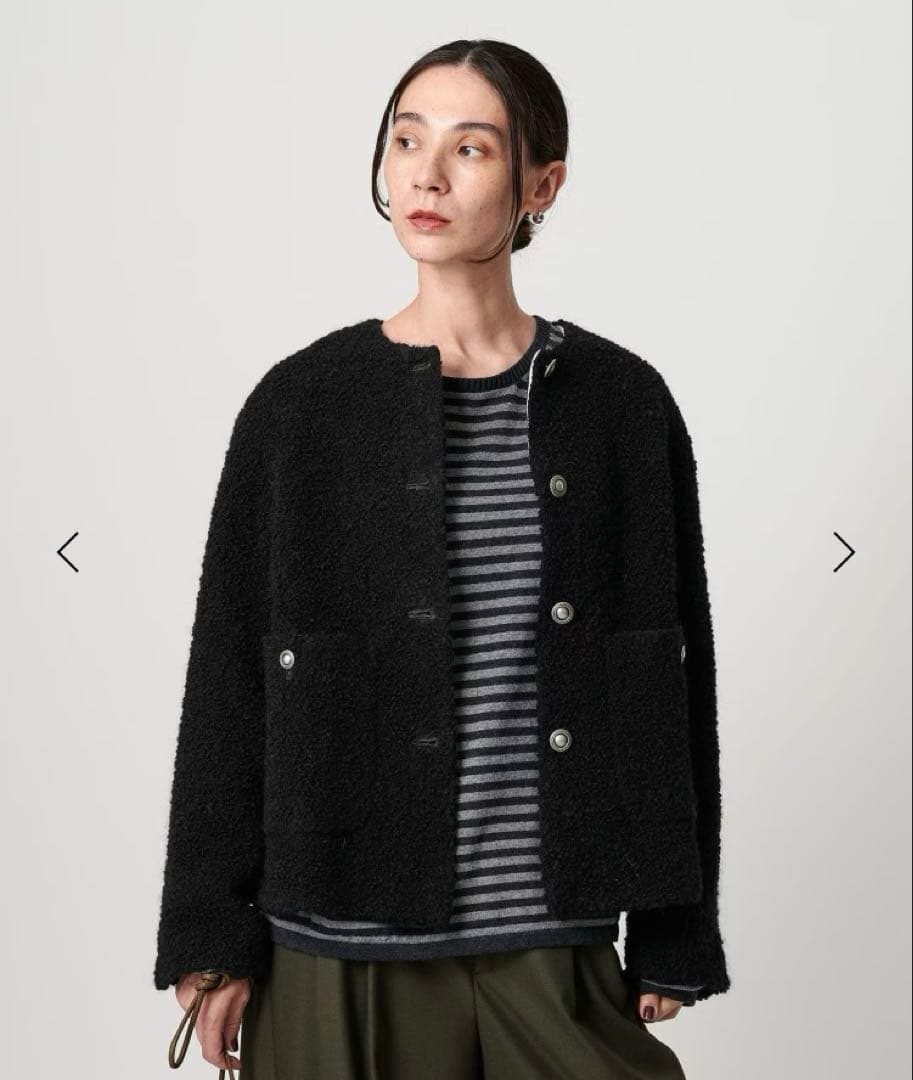 最終値下げBEAUTY&YOUTH ジャガードノーカラージャケット　ネイビー　M