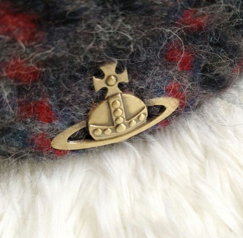【美品】Vivienne Westwood オーブ ベレー帽 ポンポン グレー赤