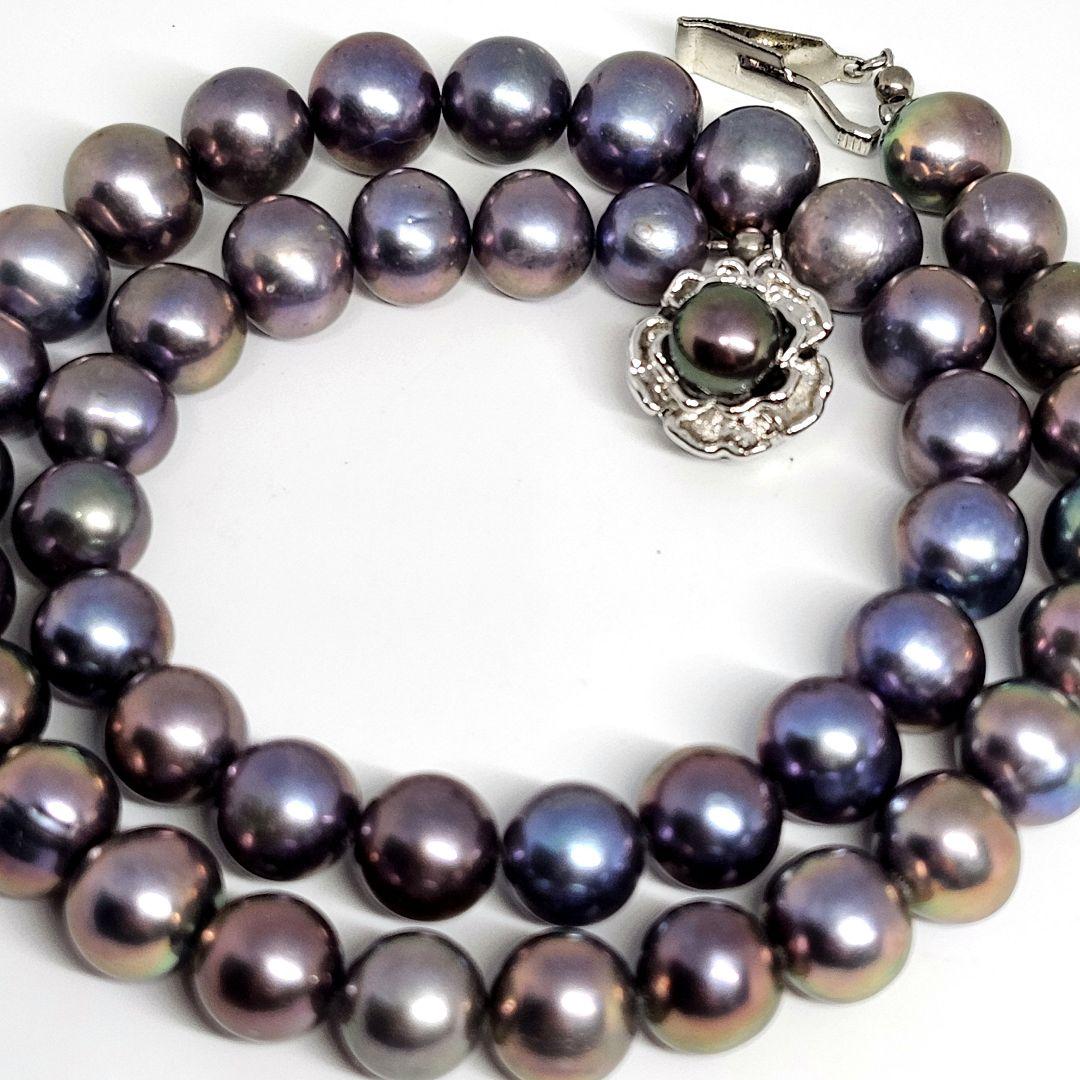 本真珠 パール ネックレス シルバー 刻印 ブラック玉虫 大粒 高級 入学 卒業