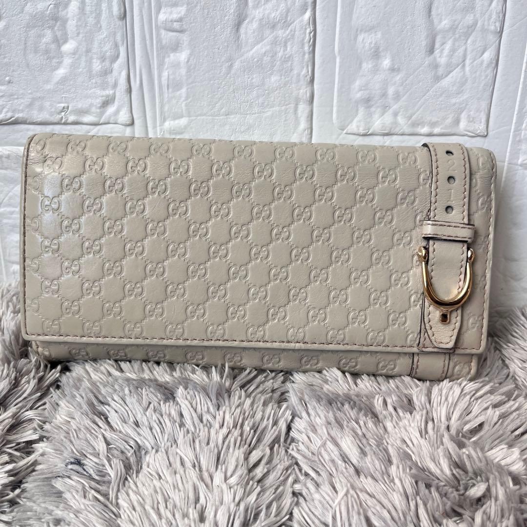 良品✨GUCCI マイクロシマ　ニース　長財布　ゴールド金具　ホワイトグレー