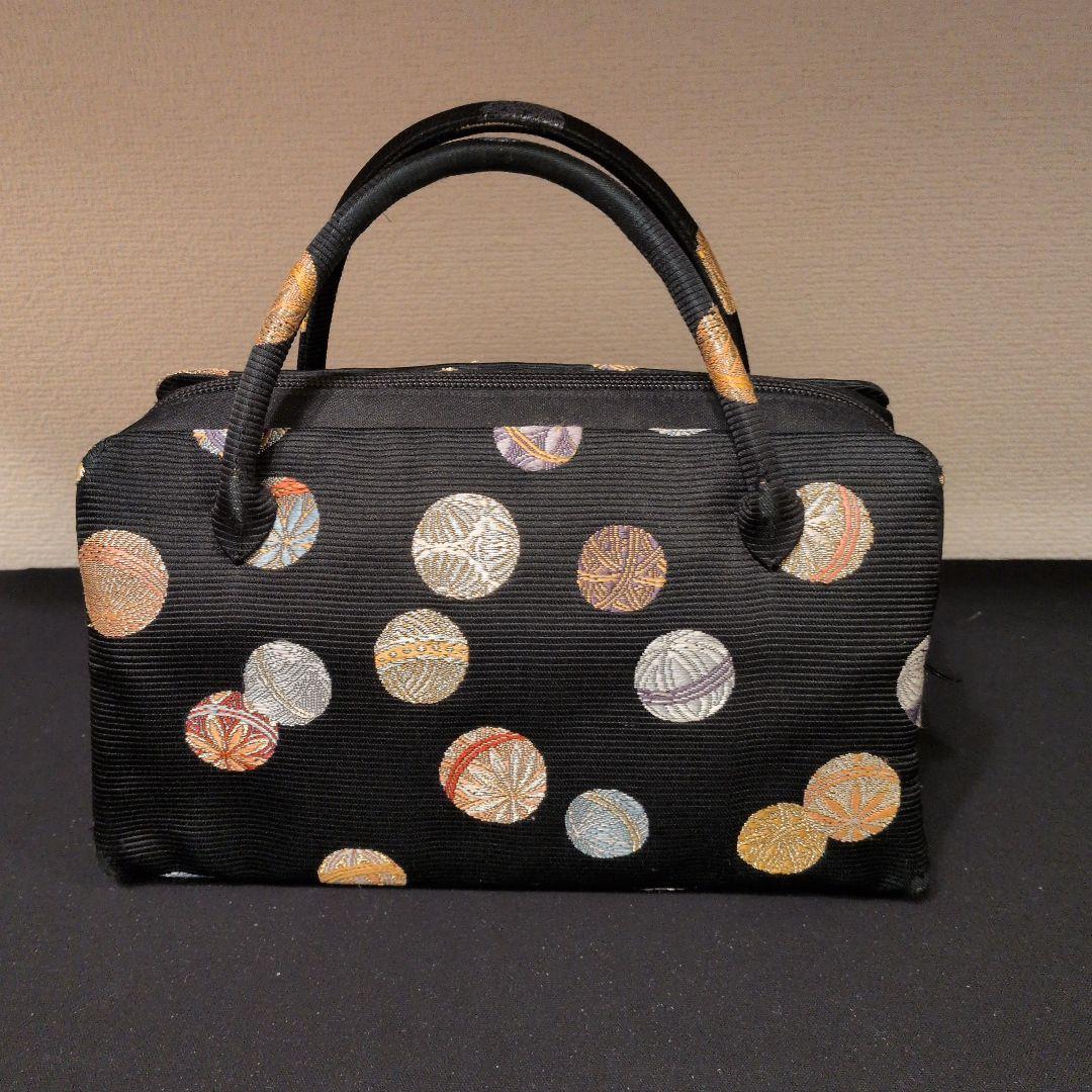 和装用バッグ 黒 丸模様刺繍