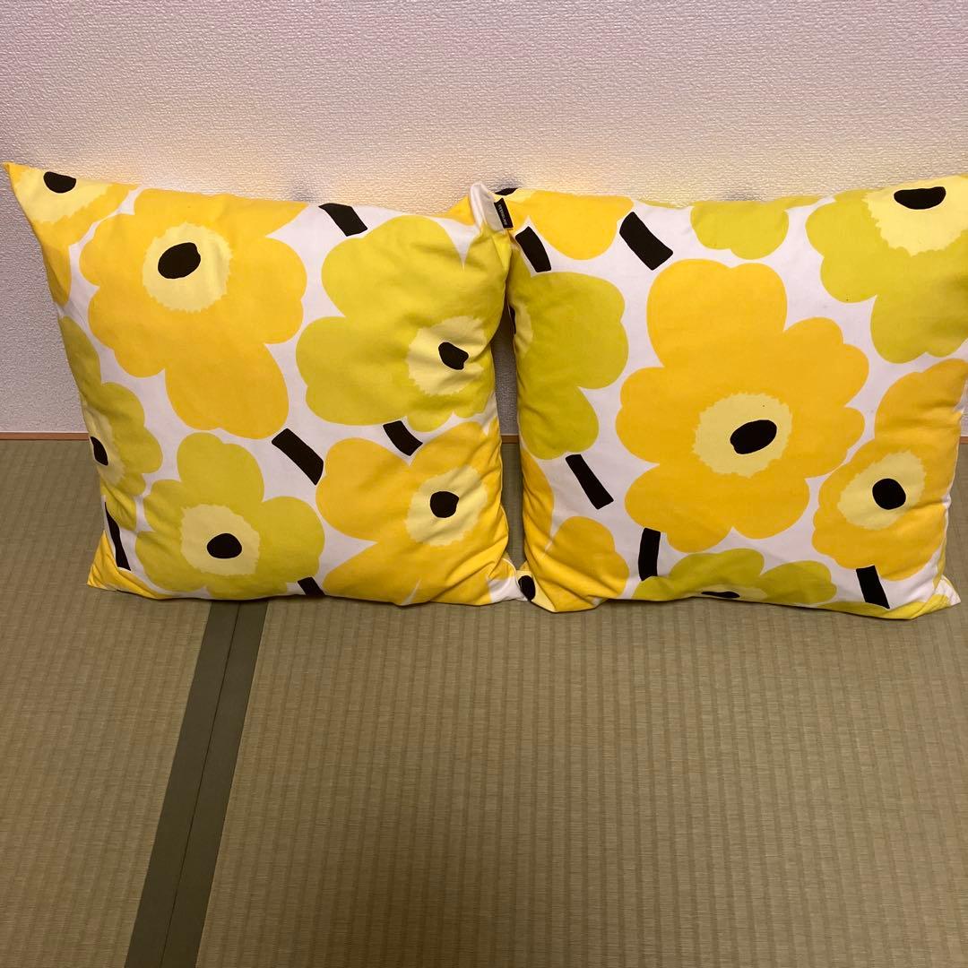 マリメッコ　クッションカバー　ウニッコ× 2 花　黄色　黄緑