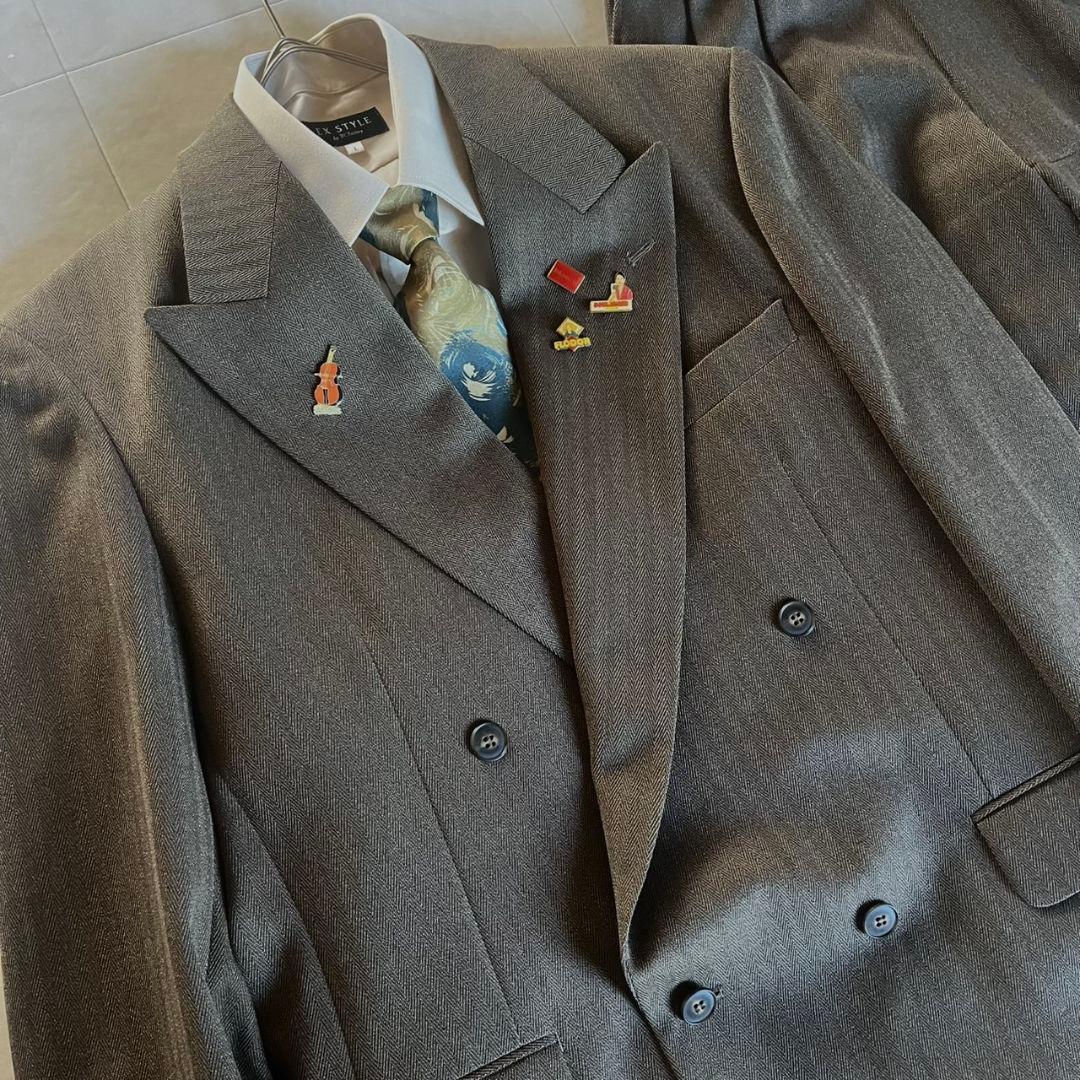 00's ダブルスーツ セットアップ シャツ ネクタイ ピンズ 5点セット