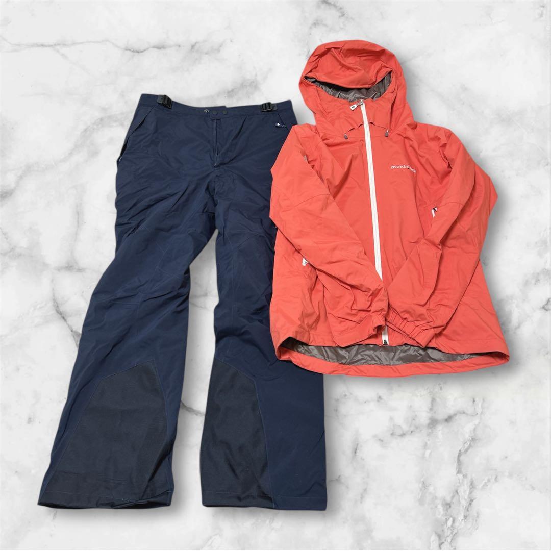montbell xlサイズ オレンジジャケット ネイビー パンツセット