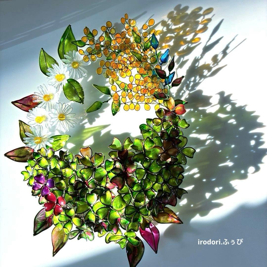 大きな春いっぱいリース　ワイヤークラフト　ディップアート　壁飾り　インテリア