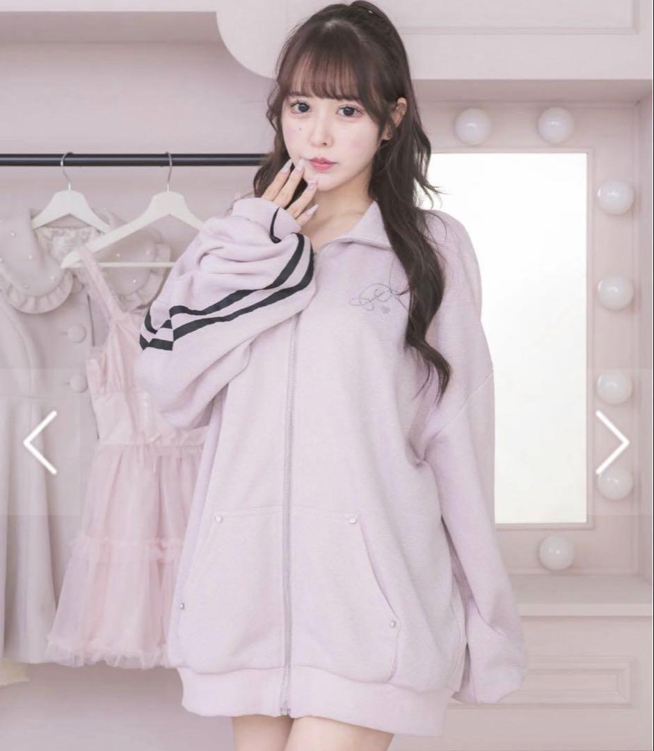 pium ダブルラインビジュープリントジップスウェット ピンク