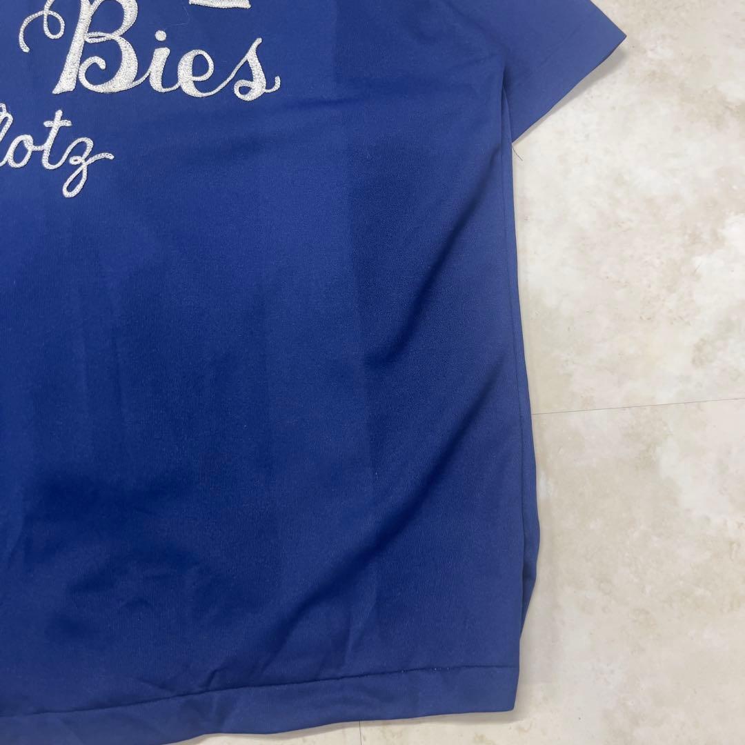 70s ボーリングシャツ USA製 青 チェーンステッチ XL開襟シャツ