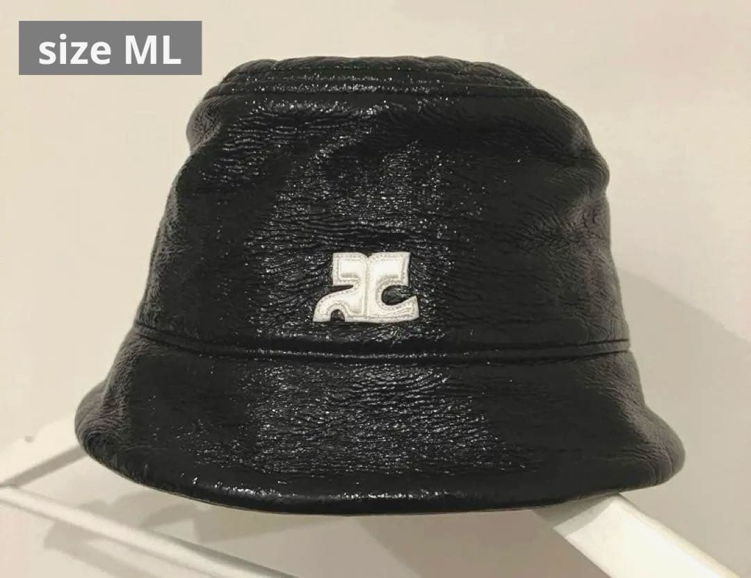 Courreges クレージュ 黒 エナメル バケットハット ML