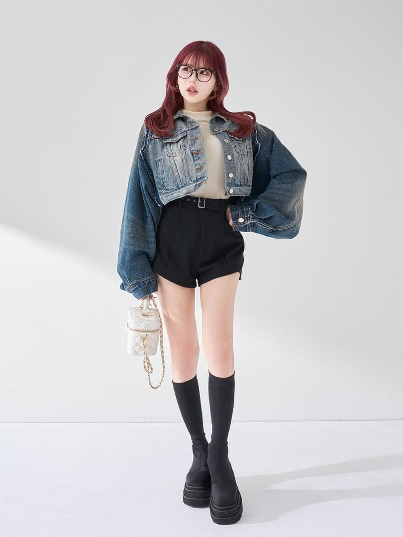 M 完売 新品 Darich サイドスリットハイウエストショートパンツ ブラック