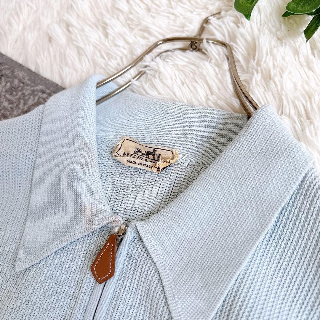 希少　オールド　エルメス 半袖　ポロシャツ　無地　XL ブルー　コットン　メンズ