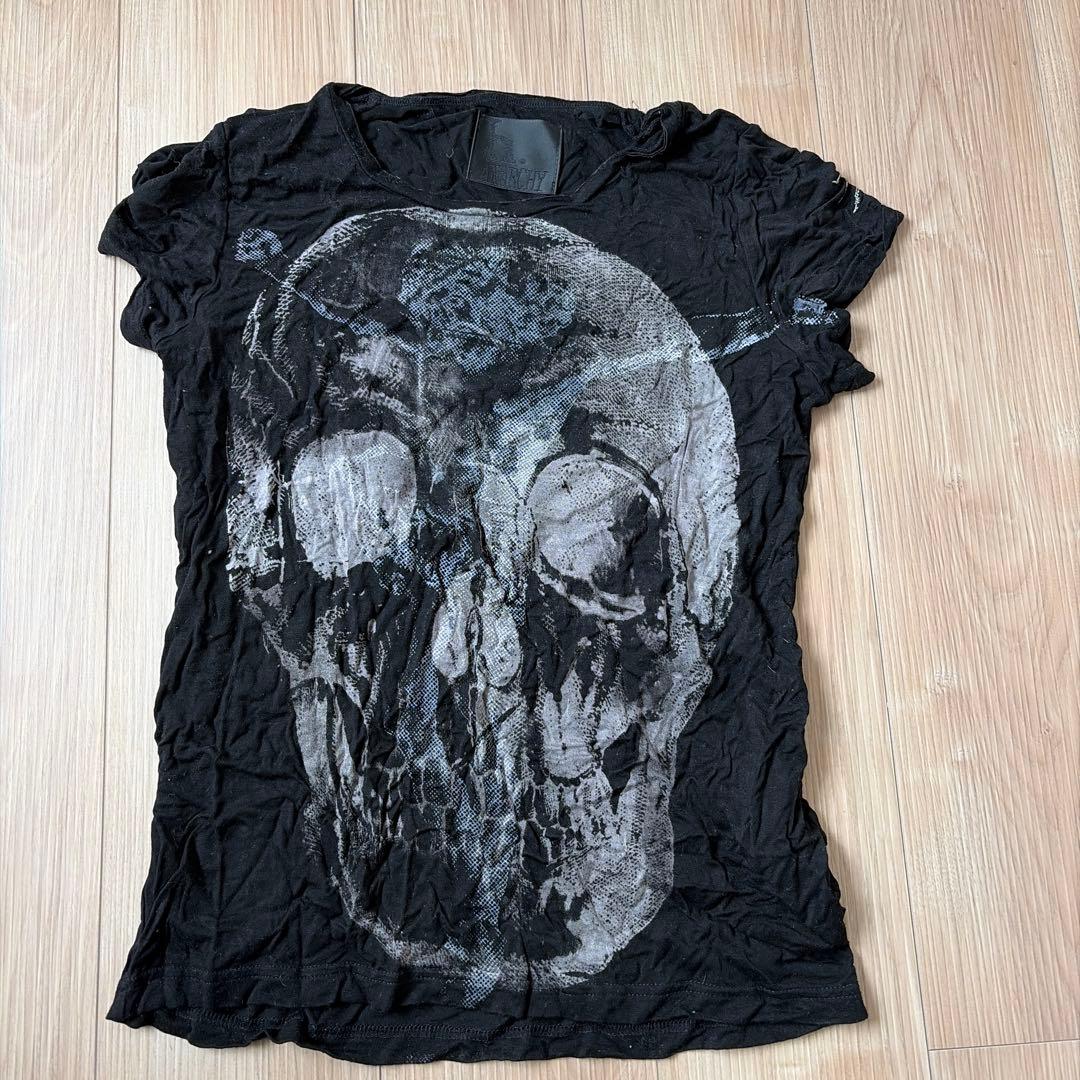 h.NAOTO ANARCHY スカルプリント Tシャツ ブラック
