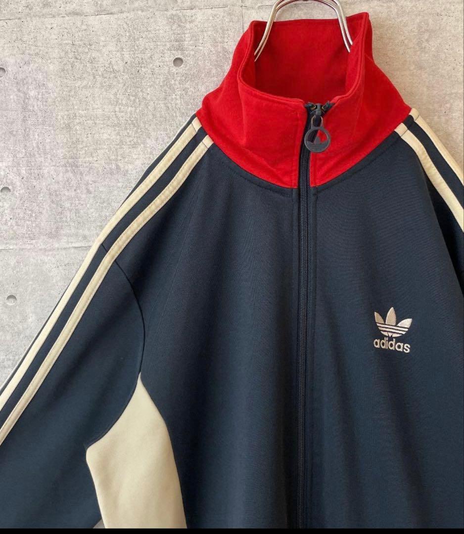 アディダス 刺繍 トラックジャケット オーバーサイズ 紺色　美品！