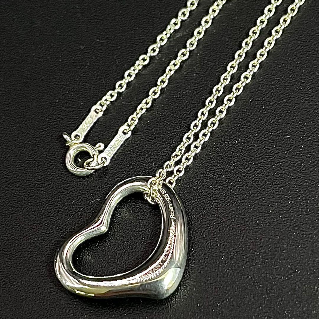 美品 ティファニー オープンハート ネックレス Lサイズ 2.2cm スペイン製