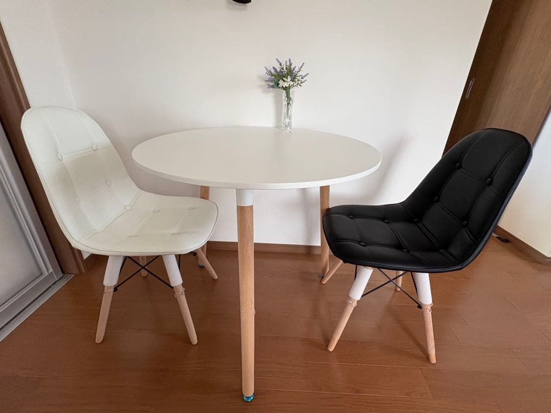 ダイニングチェアテーブル3点セット 円テーブル80cm チェア クッション