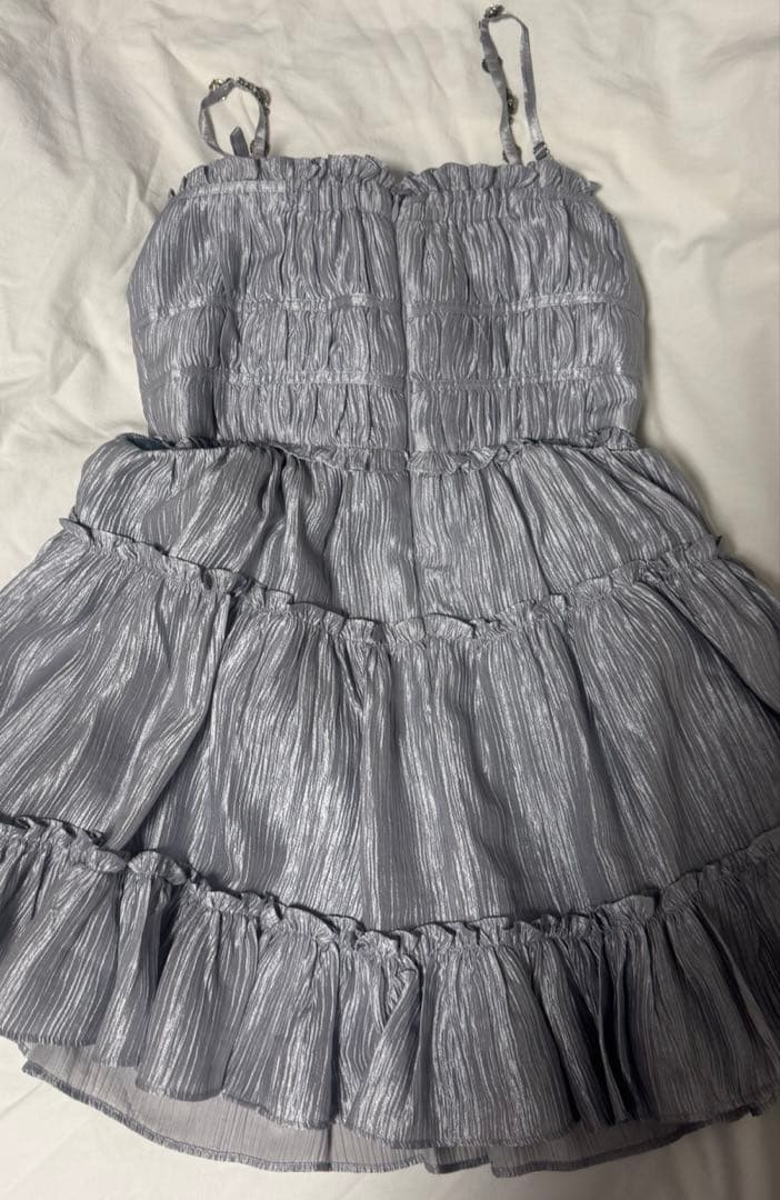 シャーリングサテンウエストスリットフレアミニキャバドレス(fm3377)(あお)