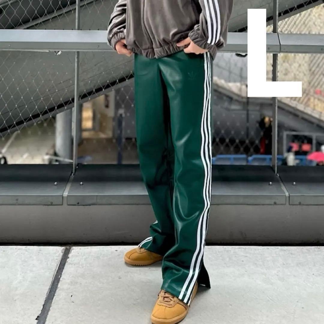新品　adidas フェイクレザー ファイヤーバード トラックスーツパンツ緑L