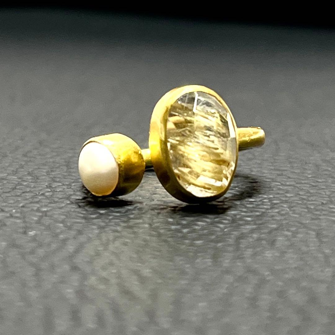 silver925 18kgp オープンリング〈ゴールドルチル、パール〉　指輪