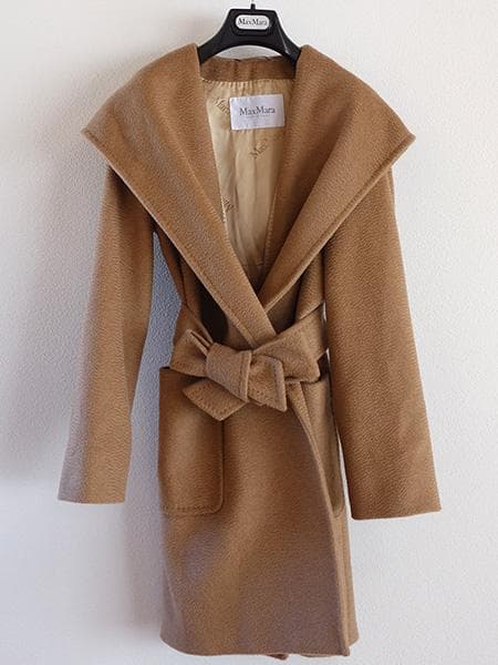 2023AW■マックスマーラピュアキャメル100％リアルトフーデットコート■42