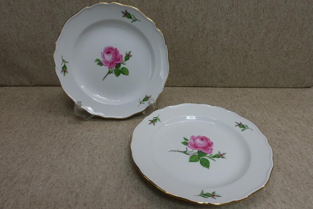 マイセン ピンクローズ 金彩プレートペア