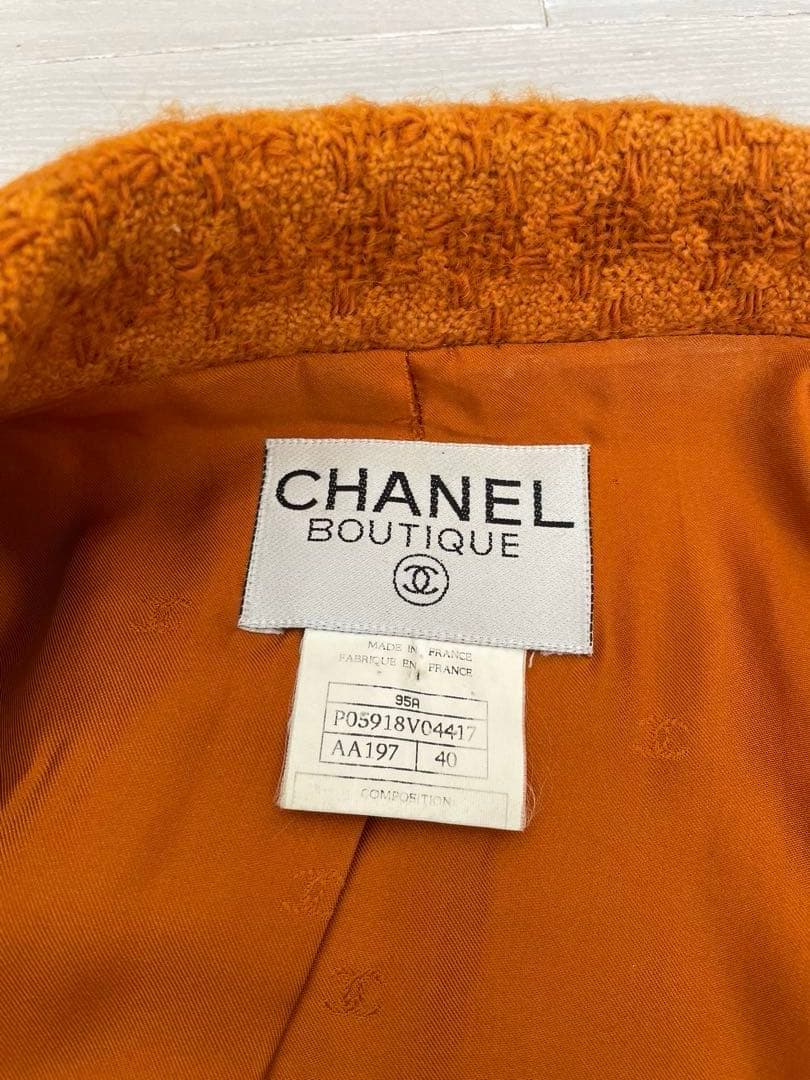 シャネル　オレンジ ツイード テーラードジャケット