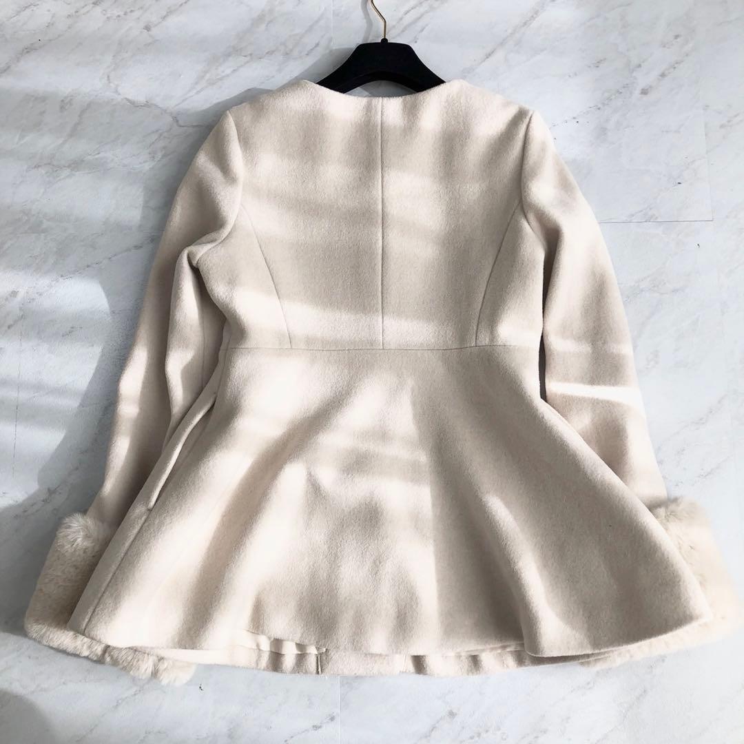 2024AW❤️ フェイクファースリーブペプラムコート　NNB 袖ファー　M