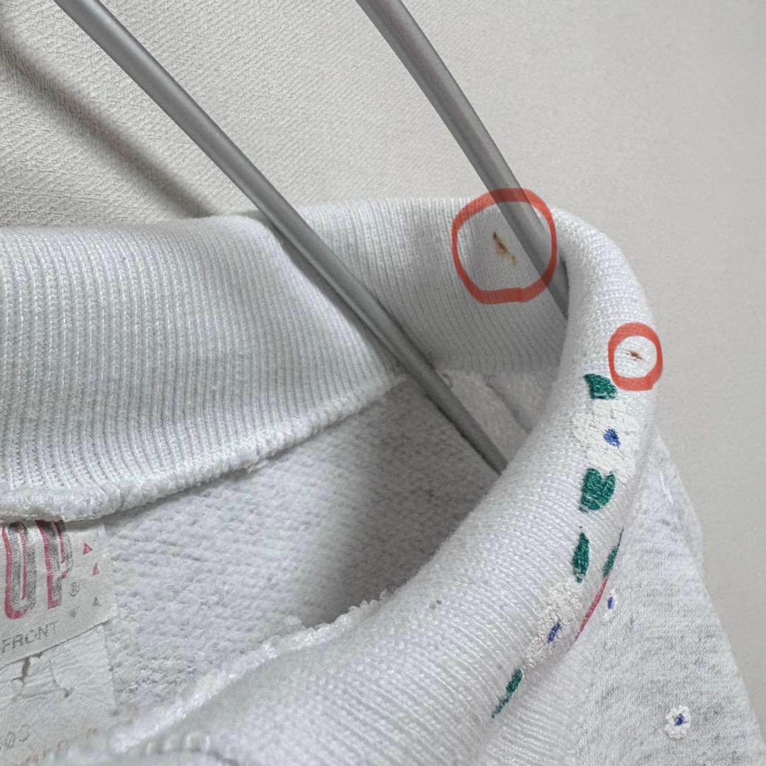 USAvintageアメリカ古着発泡プリントくまちゃんりんごお花襟付きスウェット