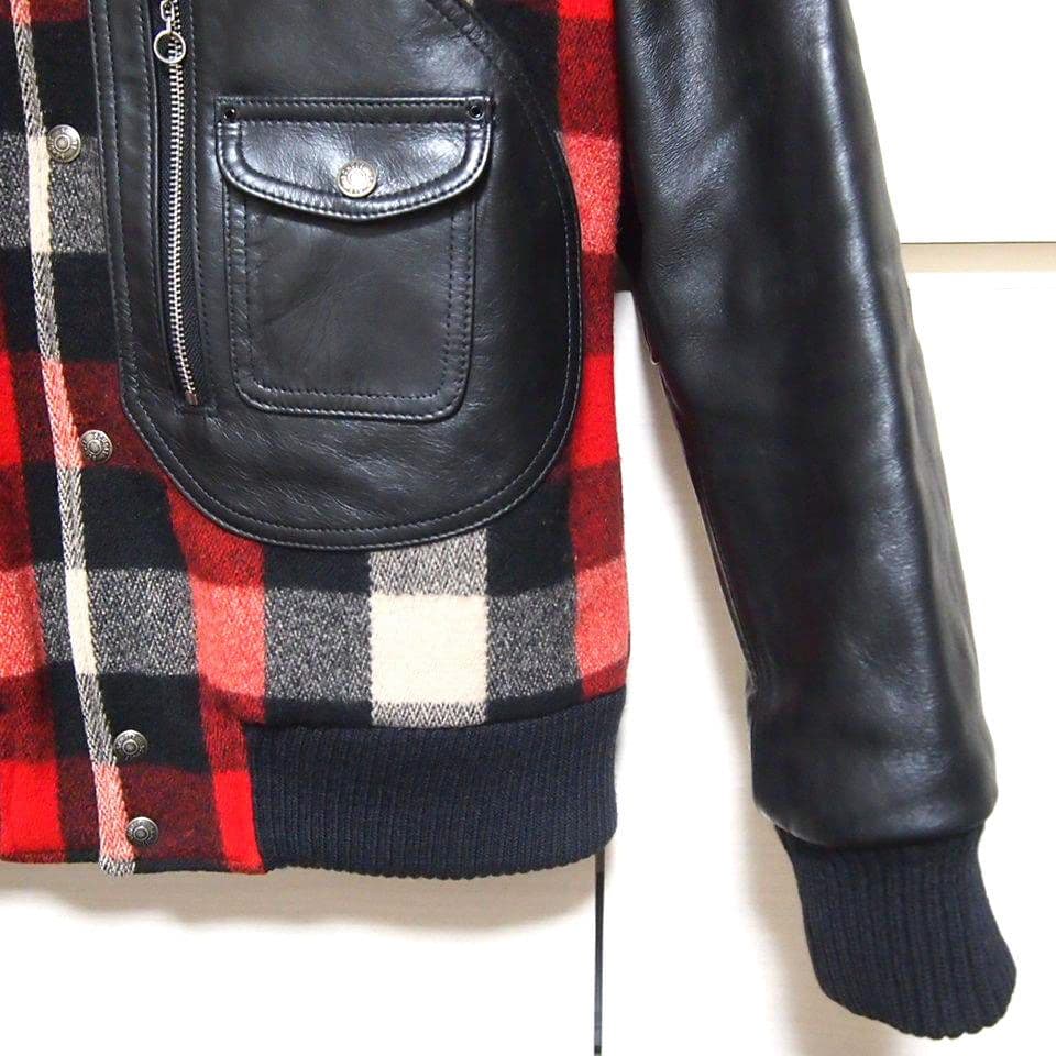 00s美品★SCHOTT　ショット　牛革 レザー×メルトン　スタジャン　ブラック