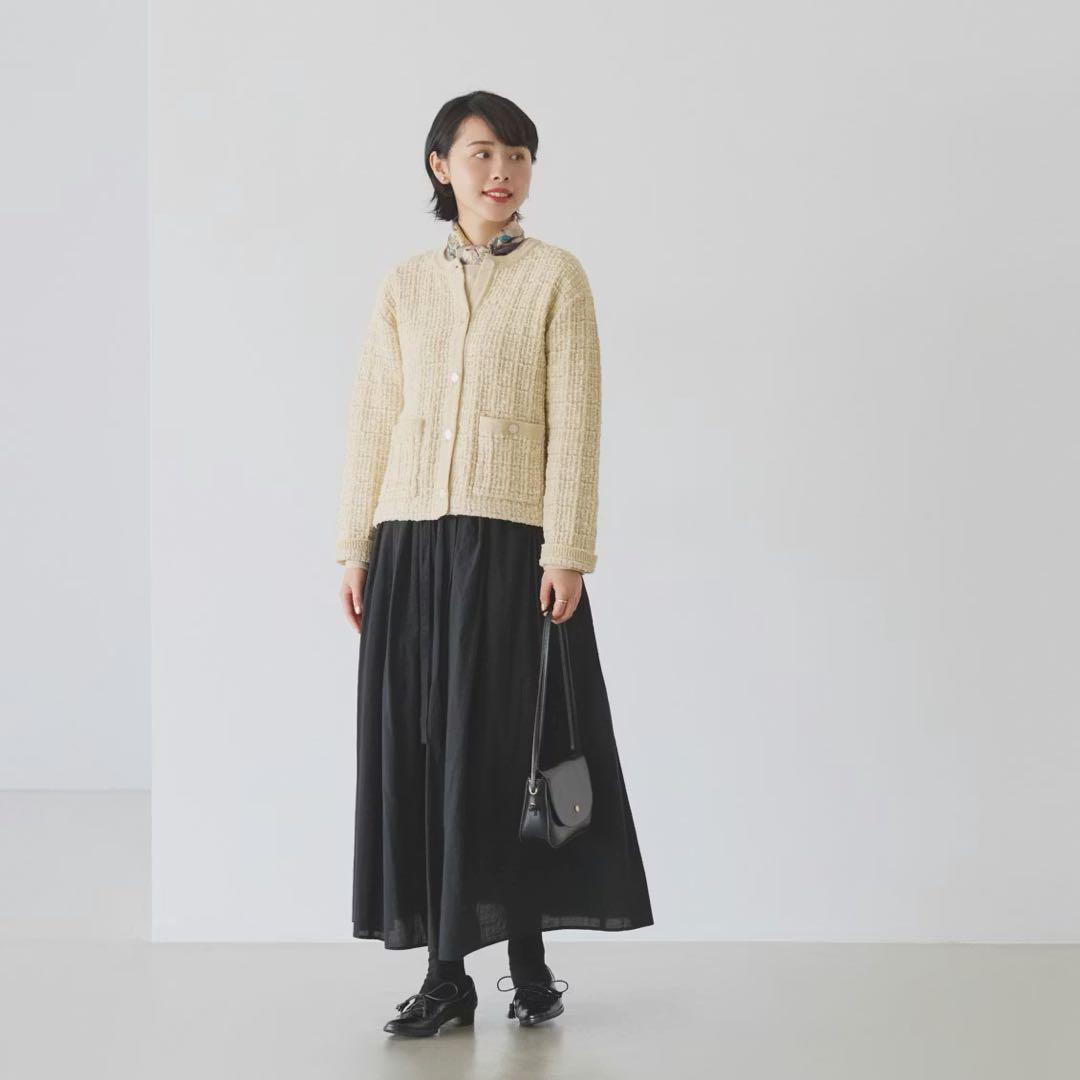 北欧、暮らしの道具店「カジュアルも、きちんとも」ツイード柄のニットジャケット　白