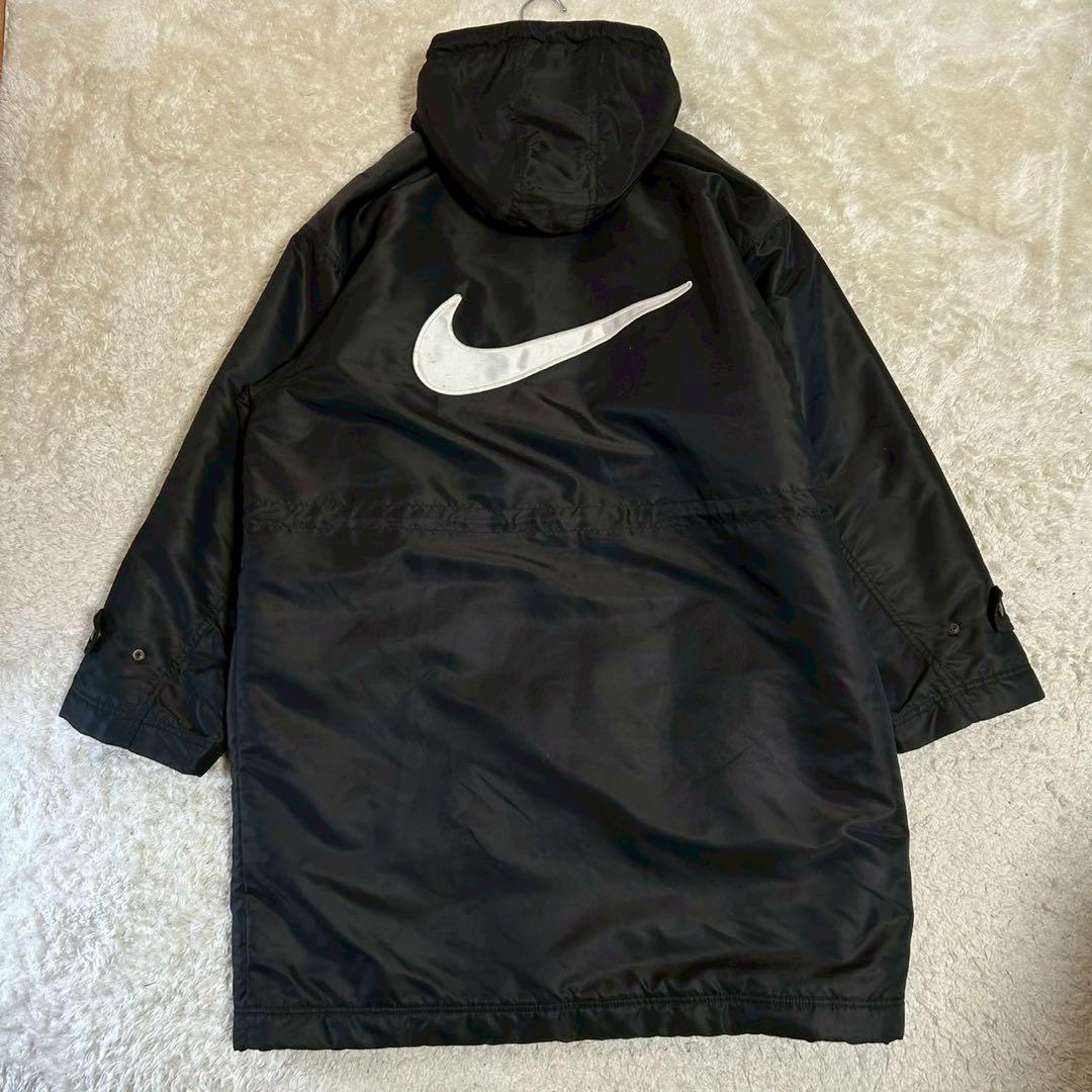 【希少】NIKE ナイキ スウッシュ刺繍 ベンチコート ロングコート ブラックL