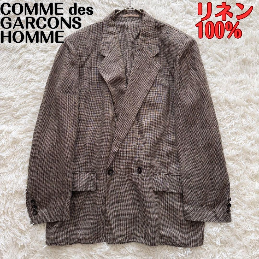 【コムデギャルソンオム】テーラードジャケット　リネン100% S カーキ　ダブル