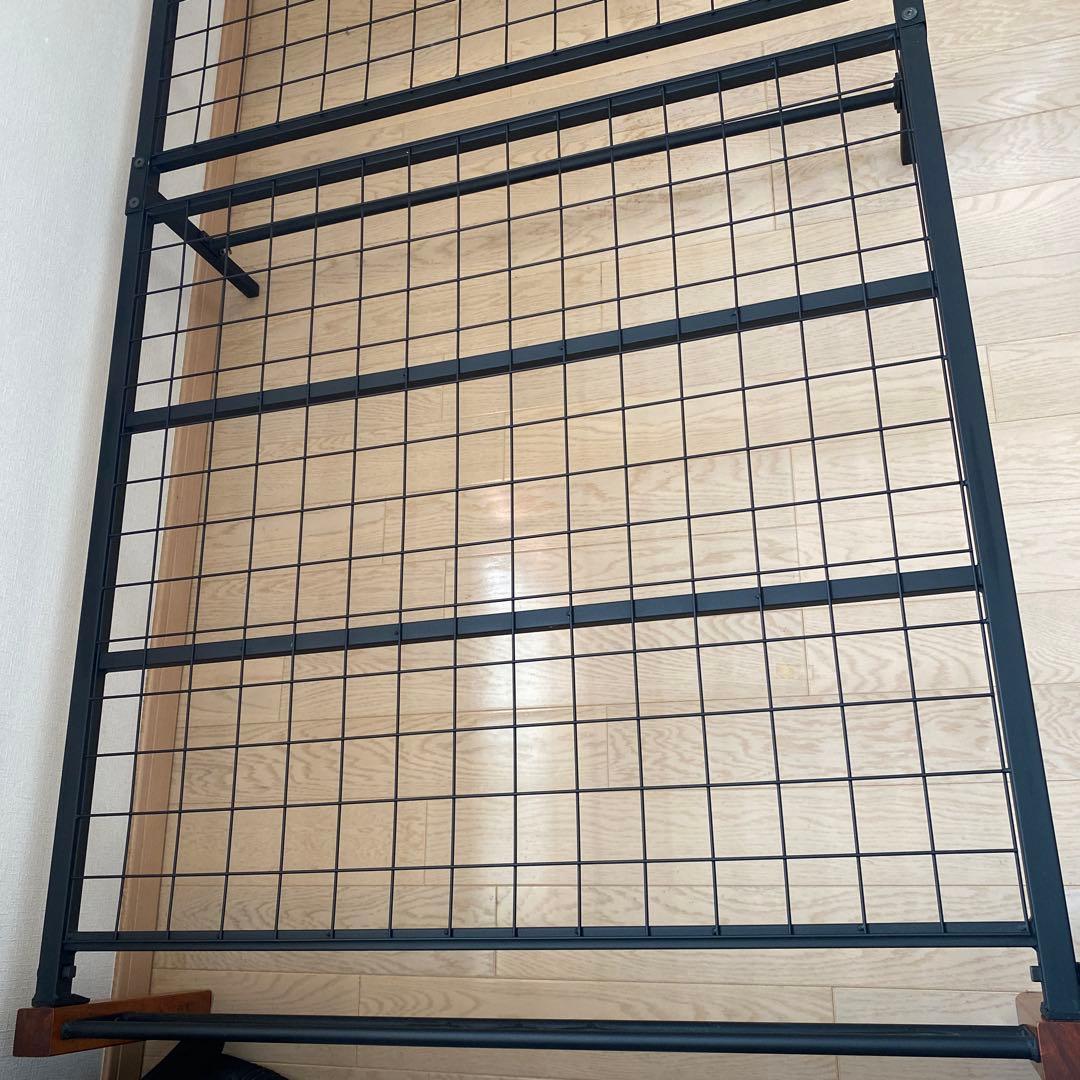 ★美品★アイアン×ウッドシングルベッドフレーム　パイプベッド