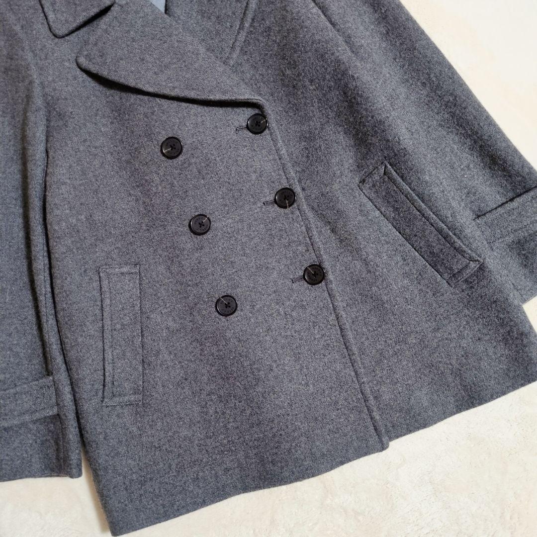 【未使用】ジェイプレス ウール混 ピーコート ダブルブレスト M グレー 防寒