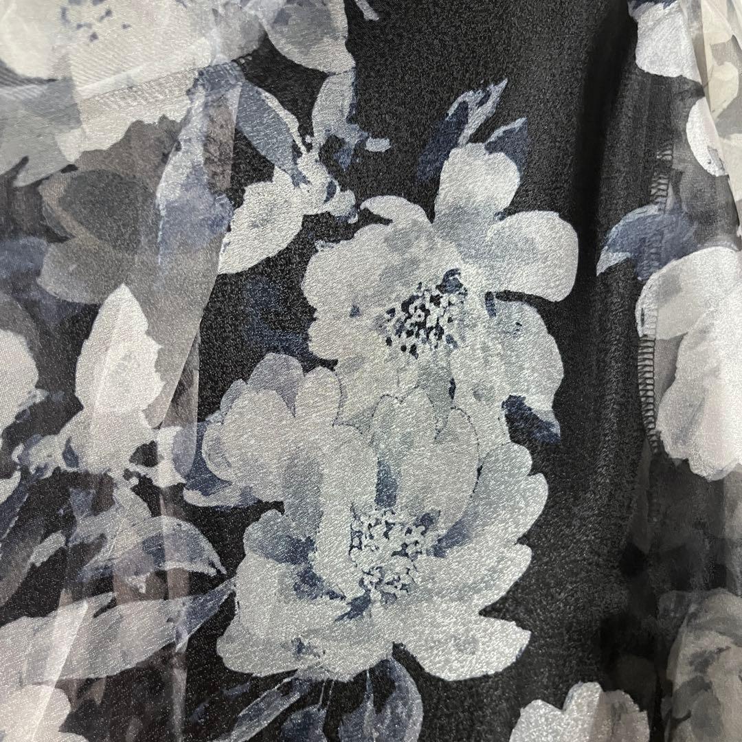 新品 社交ダンス スカート コサージュ付きモノトーン花柄プリント